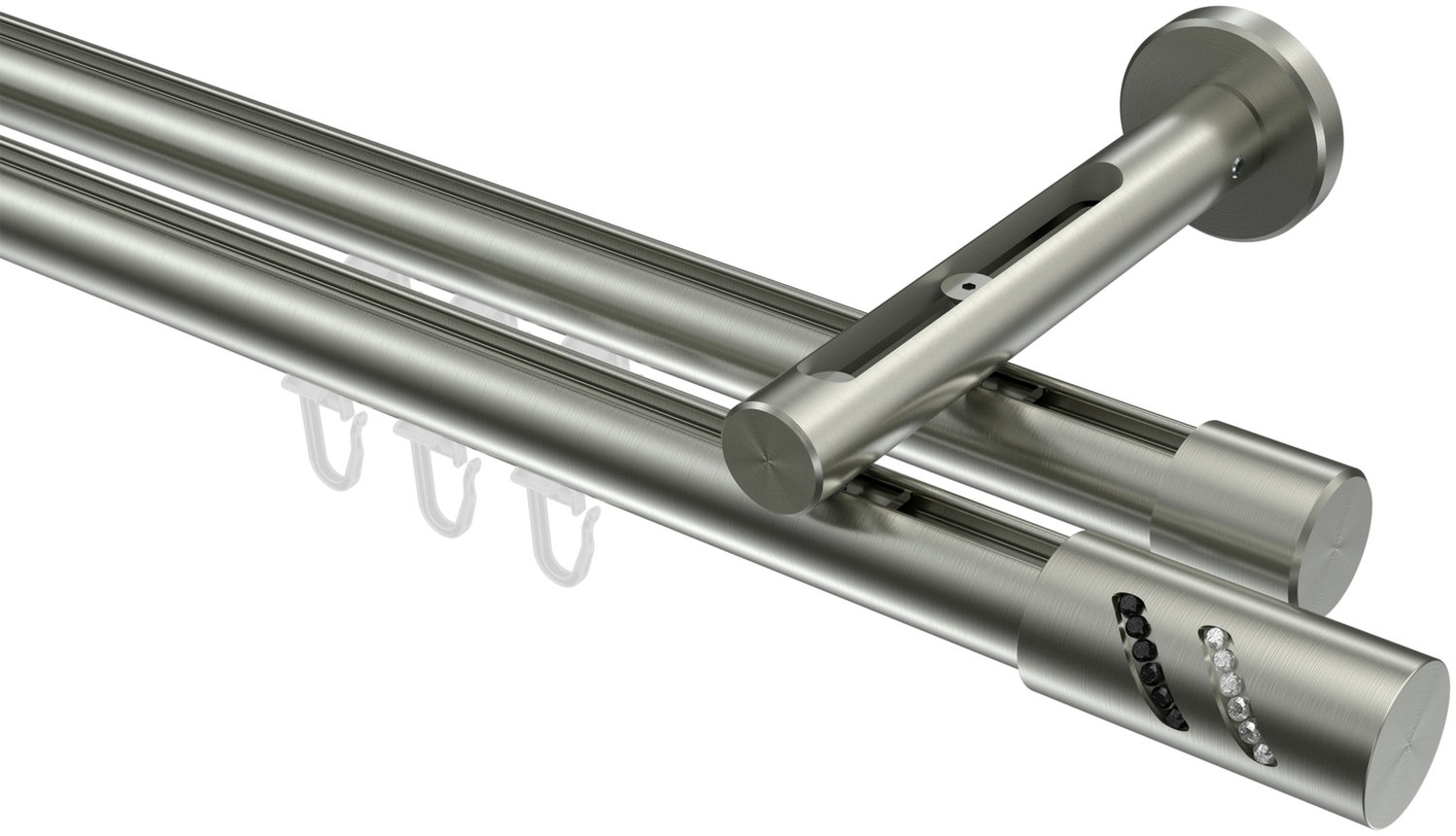 Innenlauf-Gardinenstangen-Set Siteno Zoena 160 cm, 2-läufig, 20 mm Ø Edelstahl-Optik Bild 1