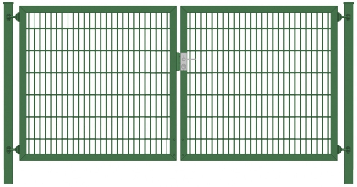 Einfahrtstor Classic Plus (2-flügelig) symmetrisch Moosgrün 6/5/6er Doppelstabmatte Breite 250 cm x Höhe 200 cm Bild 1