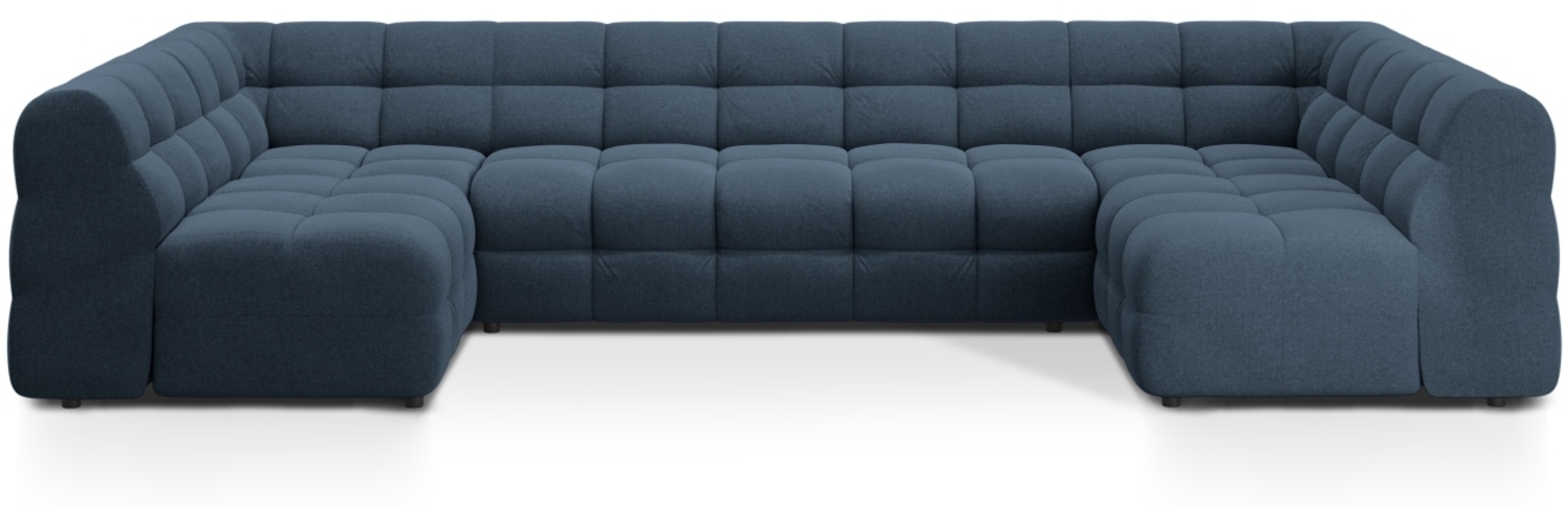 Micadoni Panorama-Sofa Kendal 7-Sitzer Strukturierter Stoff Marineblau Buchenholz schwarz Bild 1