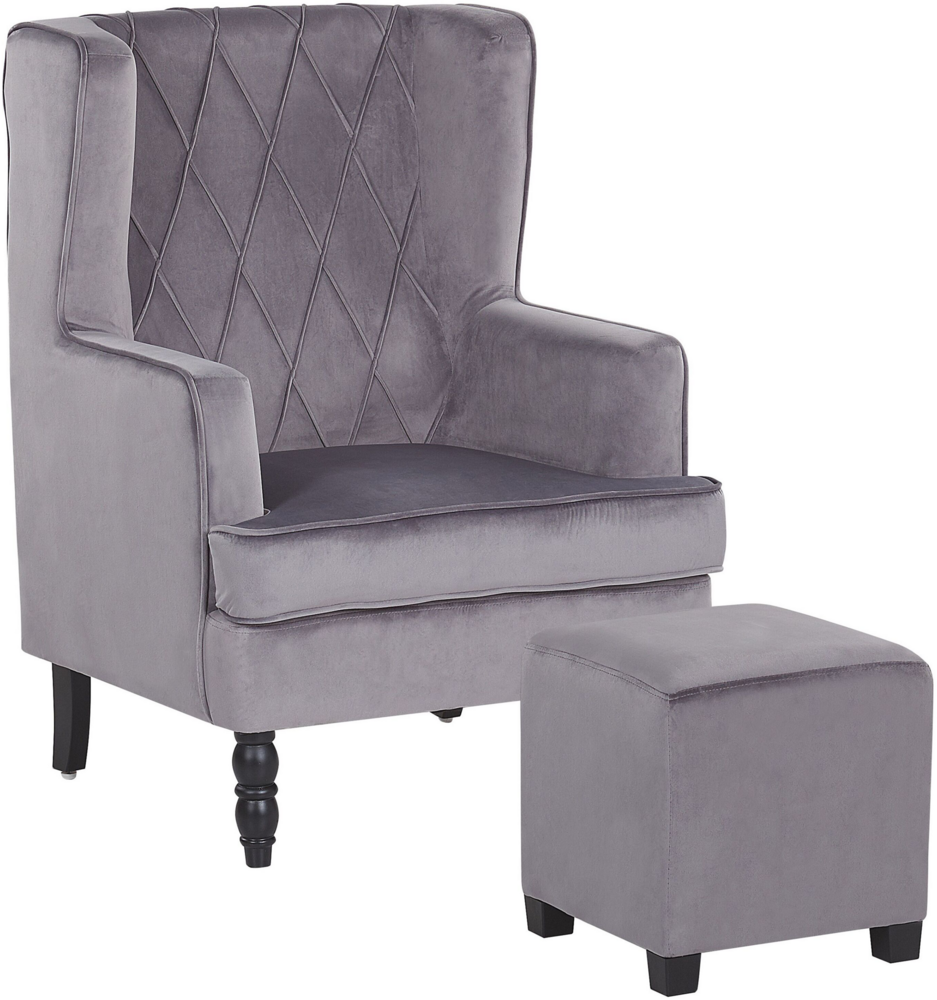 Sessel Samtstoff grau plus Hocker SANDSET Bild 1