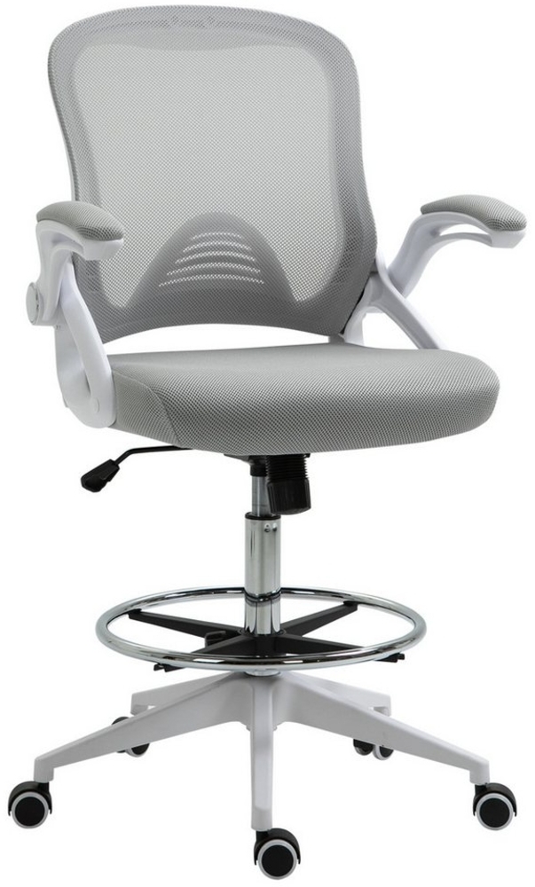 Vinsetto Schreibtischstuhl Ergonomischer Mesh-Zeichenstuhl mit Rollen (höhenverstellbarer Drehstuhl mit verstellbarem Fußring, 1 St), Arbeitsstuhl für Zuhause, Hellgrau Bild 1