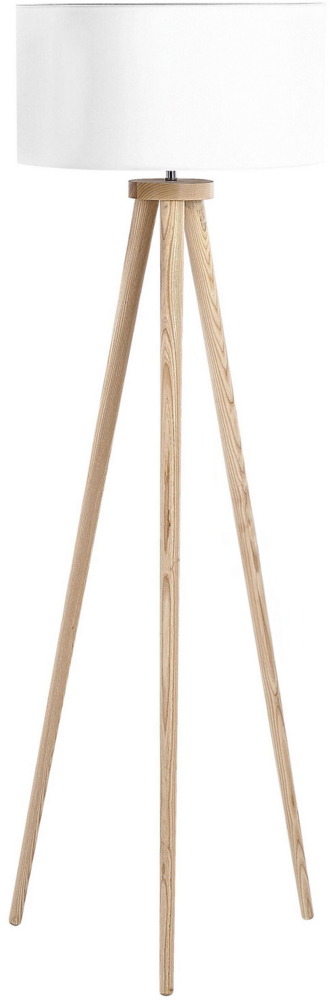 'Nitra' Stehlampe Weiß Holz 140 cm Dreibeinig runder Stoffschirm langes Kabel mit Schalter Modernes Design Bild 1