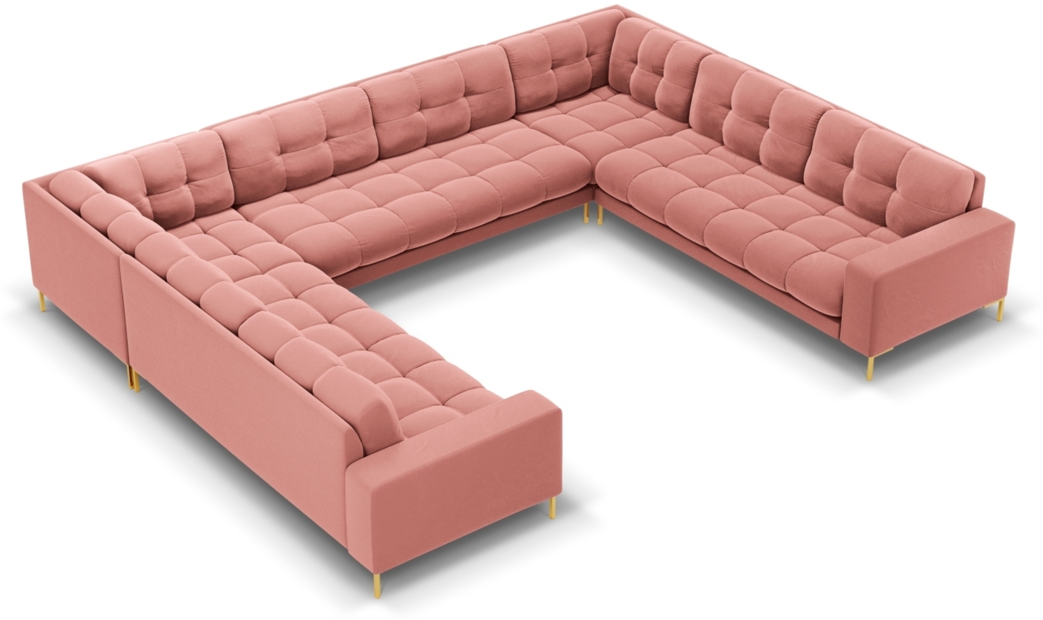 Micadoni Wohnlandschaft Mamaia 9-Sitzer Samtstoff Bluvel Rosa goldene Beine Bild 1