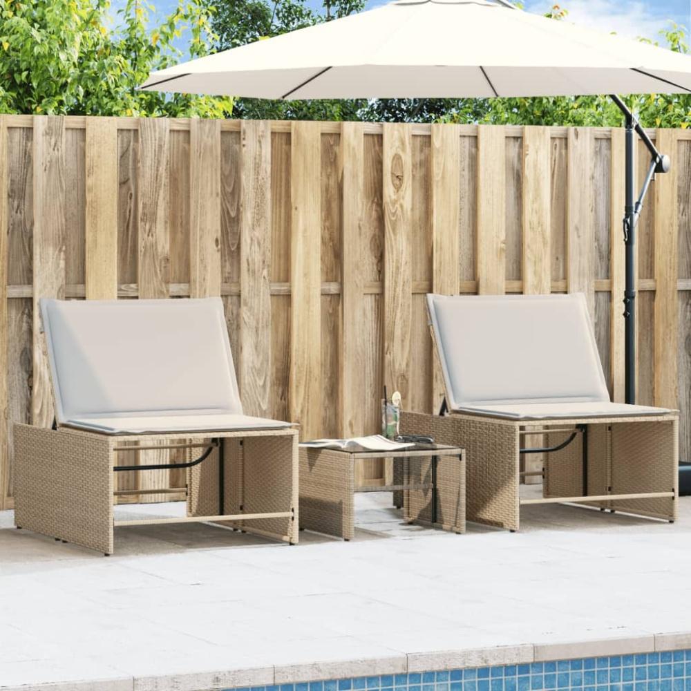 vidaXL Sonnenliegen 2 Stk. mit Tisch Beige Poly Rattan 368426 Bild 1