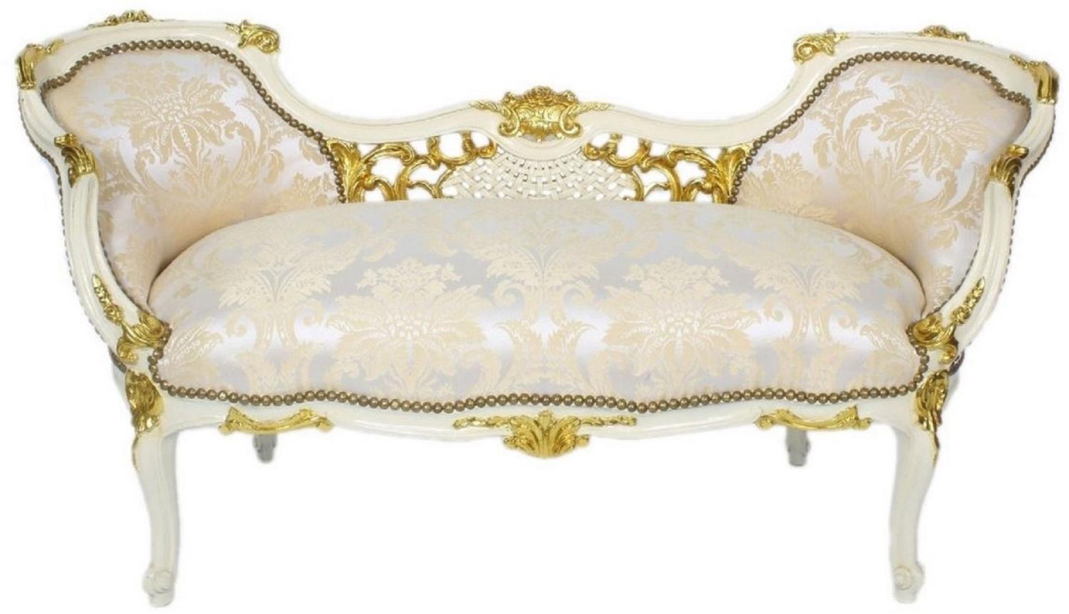 Casa Padrino Barock Sitzbank Silber / Creme / Weiß / Gold 150 x 55 x H. 80 cm - Prunkvolle Massivholz Bank mit edlem Muster - Barock Wohnzimmer Möbel Bild 1