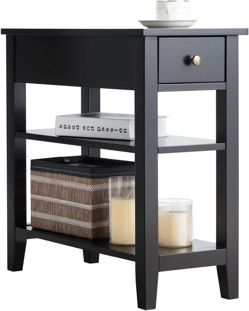 COSTWAY Konsolentisch mit Ablage und Schublade, 3-stöckiger Beistelltisch Holz, Nachttisch Industrie Design Flurtisch für Wohnzimmer 60 x 28,5 x 61 cm (Schwarz) Bild 1