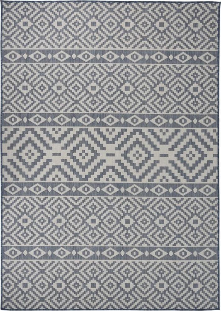 vidaXL Outdoor-Teppich Flachgewebe 140x200 cm Blau Gestreift 340838 Bild 1