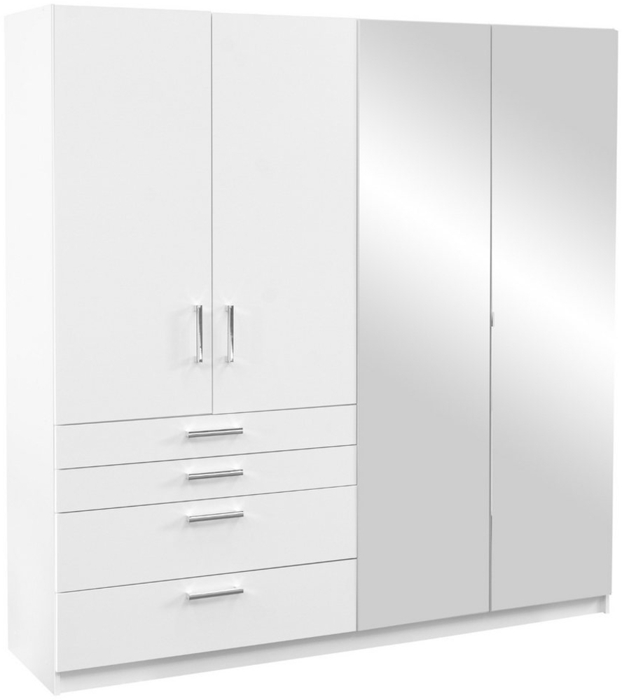 Deine Möbel 24 Kleiderschrank PETORIA 200 cm Schrank Weiß Matt mit Schubladen Spiegel (Set, 2-St, Drehtürenschrank Schrank 4-türig Weiß Matt) Schlafzimmerschrank,Flurschrank,Garderobenschrank,mit Spiegel Bild 1