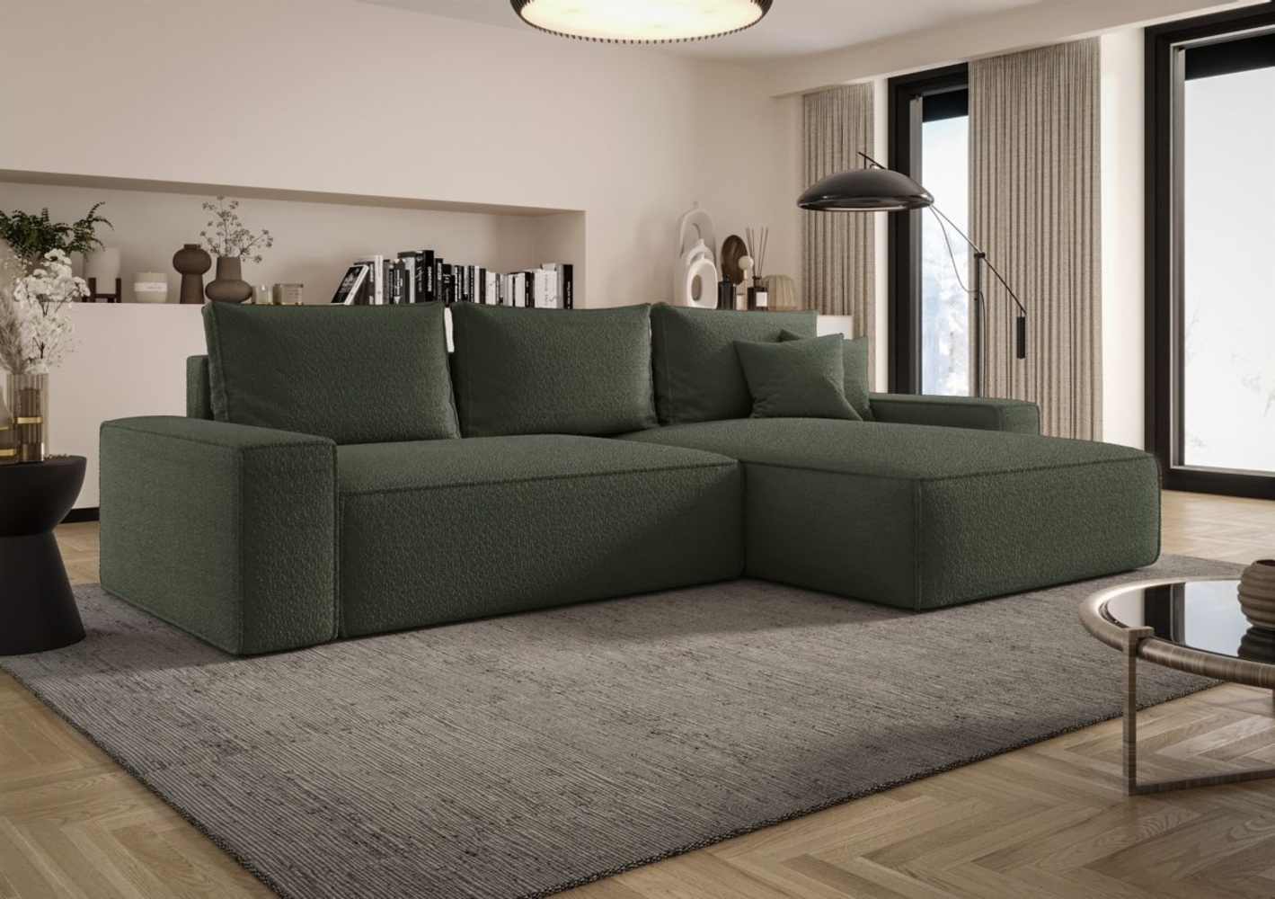 Ecksofa Schlafsofa Sofa WALKEN Stoff Quelle Moosgrün Ottomane Rechts Bild 1