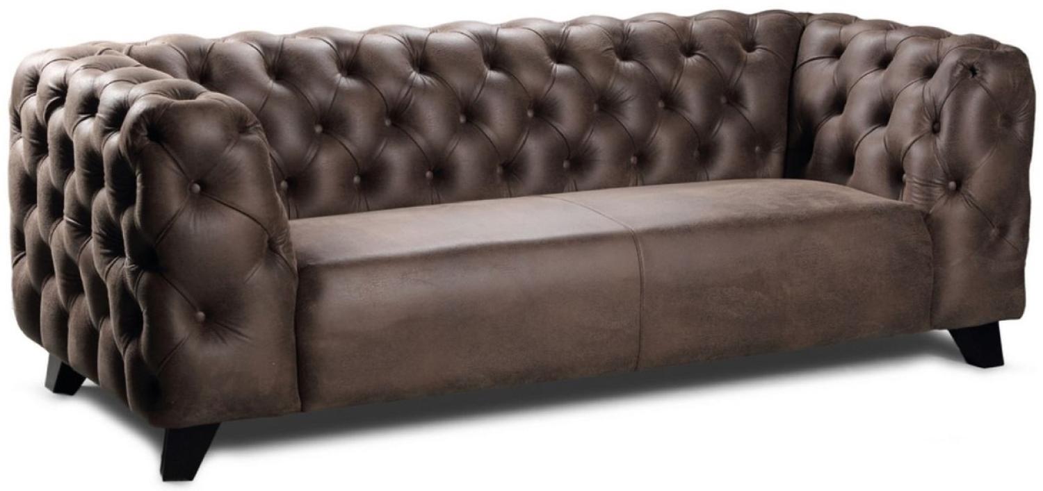 Casa Padrino Luxus Chesterfield Leder 3er Sofa Vintage Braun / Schwarz 217x95 x H. 80 cm - Echtleder Wohnzimmer Sofa - Chesterfield Wohnzimmer Möbel Bild 1