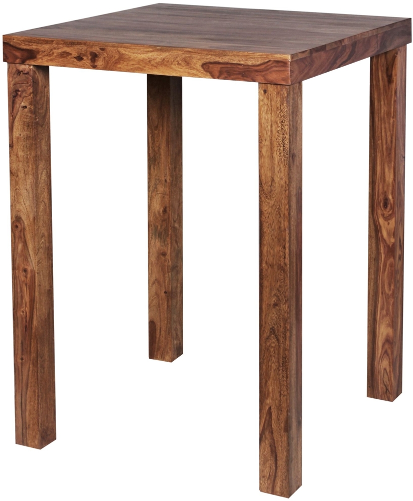 Bartisch MUMBAI Massivholz Sheesham 80 x 80 x 110 cm Bistro-Tisch Landhaus-Stil Holztisch quadratisch dunkel-braun Bild 1