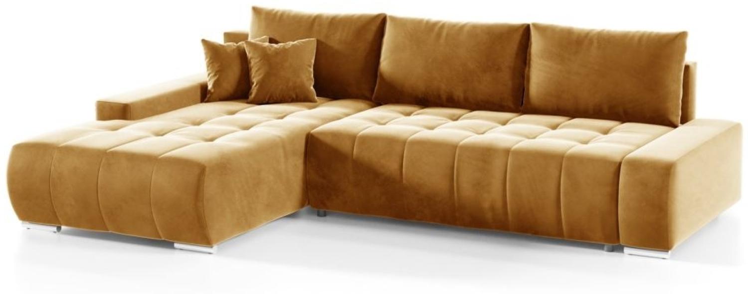 Ecksofa Sofa mit Schlaffunktion VOGAR Stoff Monolith Honiggelb Ottomane Links Bild 1