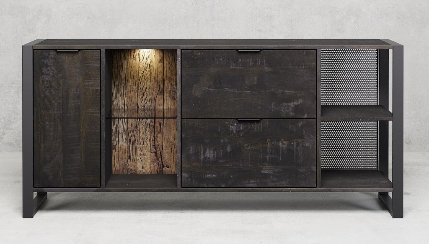 Sideboard mit Beleuchtung 180x82 cm 'Stark' Mango & Metall Bild 1