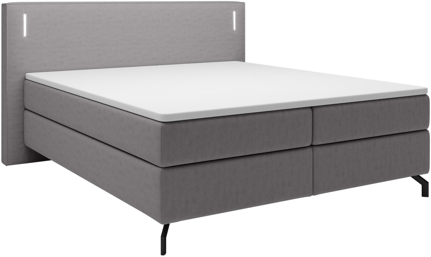 Selsey Lanko - Doppelbett, Boxspringbett mit Topper, Beleuchtung und Samtbezug in Grau, 180x200 cm Bild 1