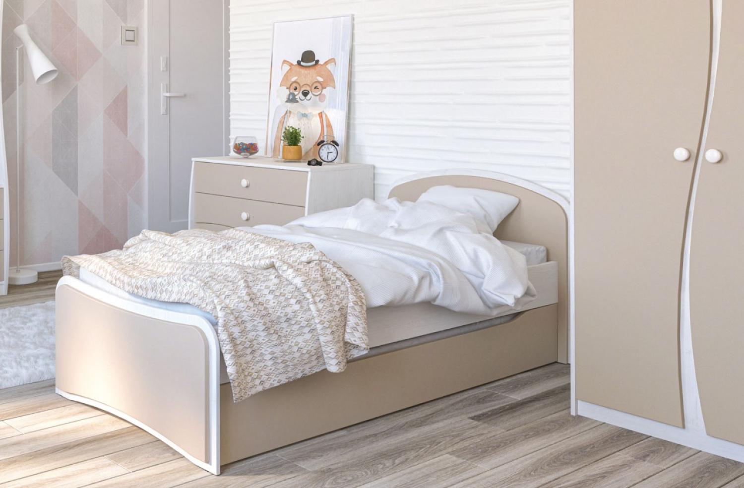 Jugendzimmerbett "Kombi" Funktionsbett 80x190 cm mit Auszugsliege pinie natur gebleicht cappuccino Bild 1