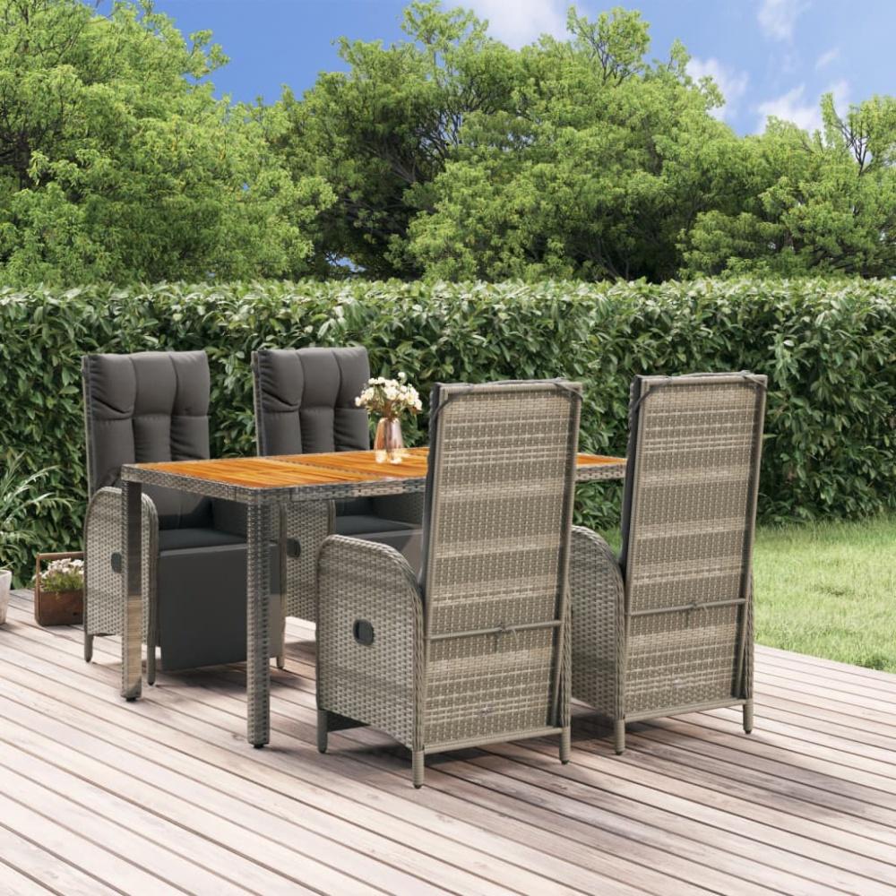 vidaXL 5-tlg. Garten-Essgruppe mit Kissen Grau Poly Rattan Bild 1