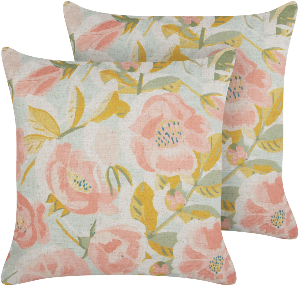 Kissen 2er Set ZAHRIYE 45 x 45 cm Blumenmuster Rosa Bild 1