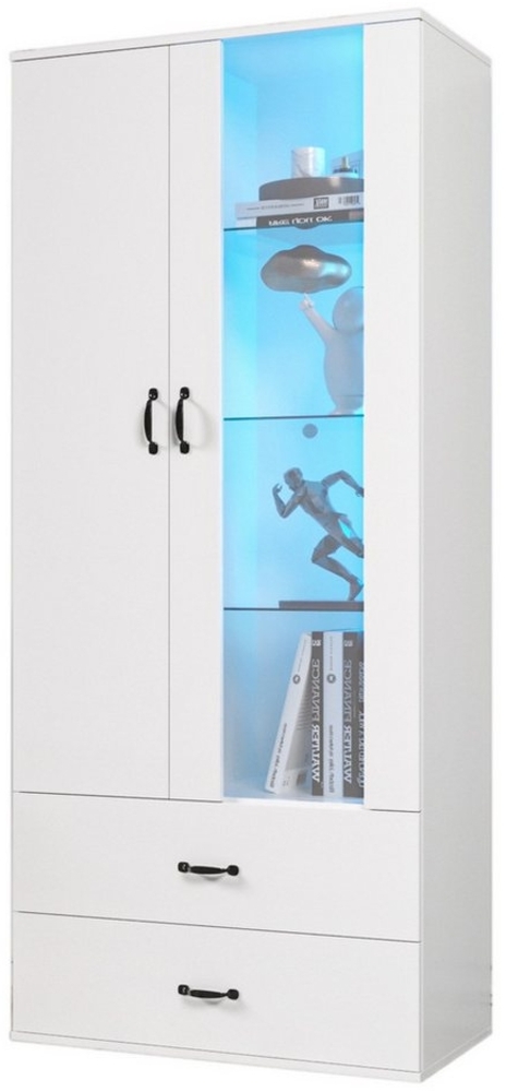 KLAM HOME Hochschrank Vitrine mit 16-farbiger LED-Beleuchtung Freistehender Buffetschrank 2-türige Standvitrine Hochregal mit transparenter Tür Bild 1