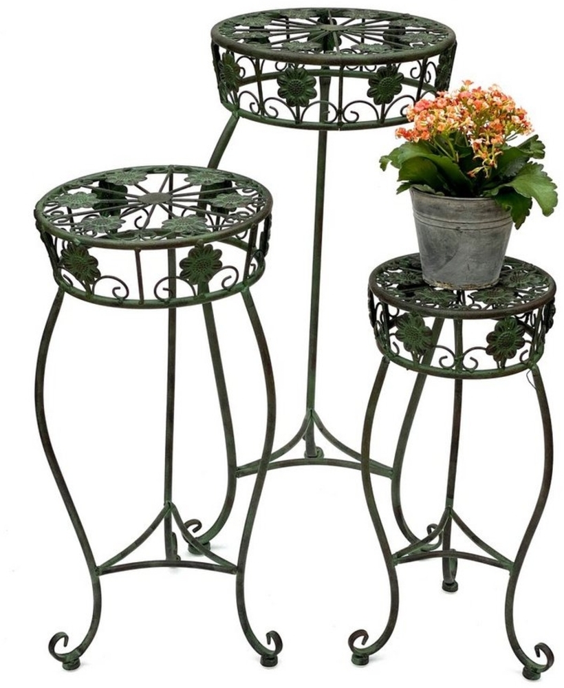 DanDiBo Blumenständer Metall Grün Blumenhocker 3er Set Blumensäule Antik Bild 1