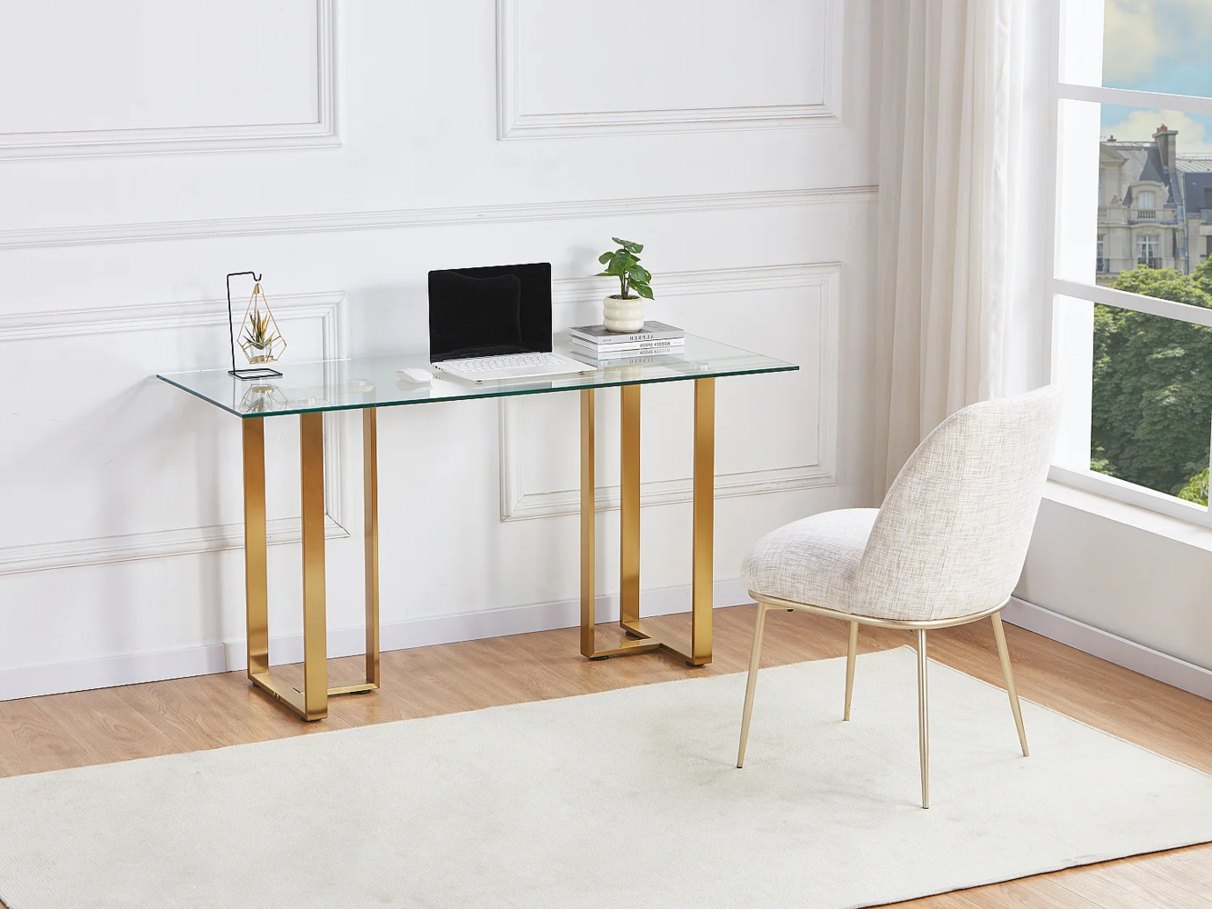 Vente-unique - Schreibtisch - Gehärtetes Glas & Edelstahl - Transparent und Gold - NILESA von Pascal Morabito Bild 1