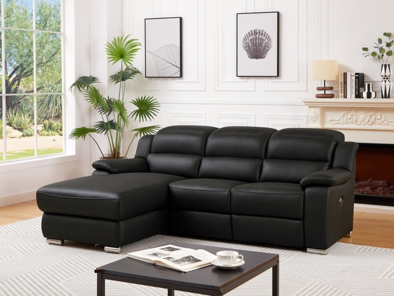 Vente-unique - Eckrelaxsofa elektrisch - Ecke links - Leder - Schwarz - ARENA III Bild 1