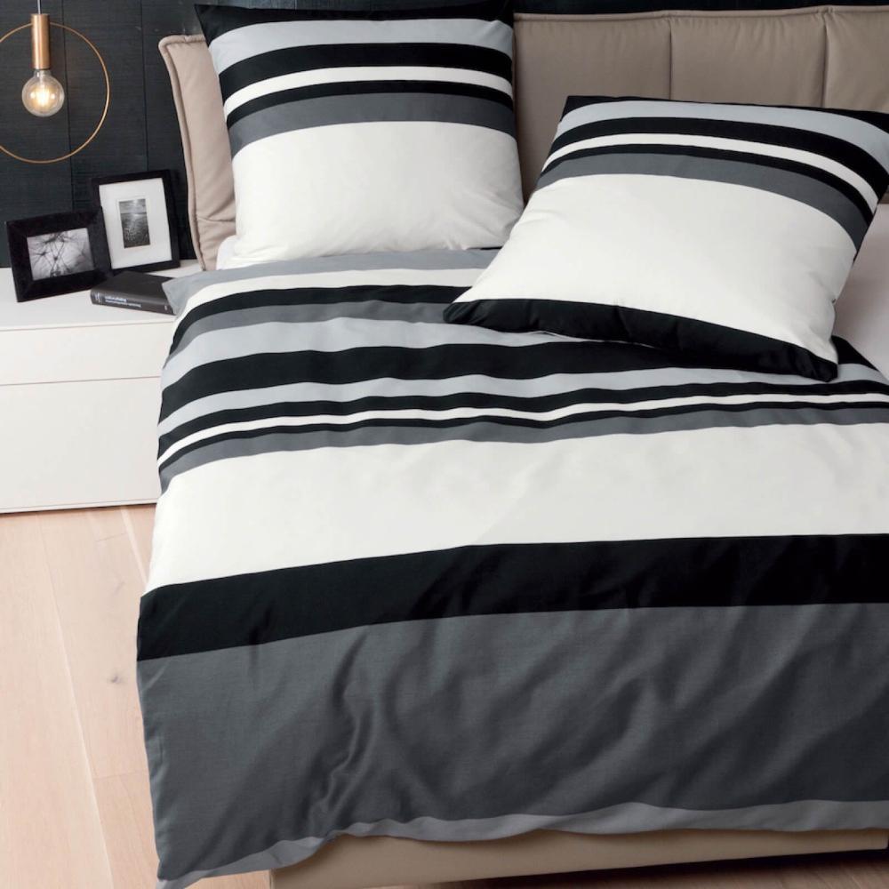 Janine Bettwäsche J.D. 8478-08 Schwarz Graphit Mako Satin 155 x 220 + 80 x 80 cm Bild 1