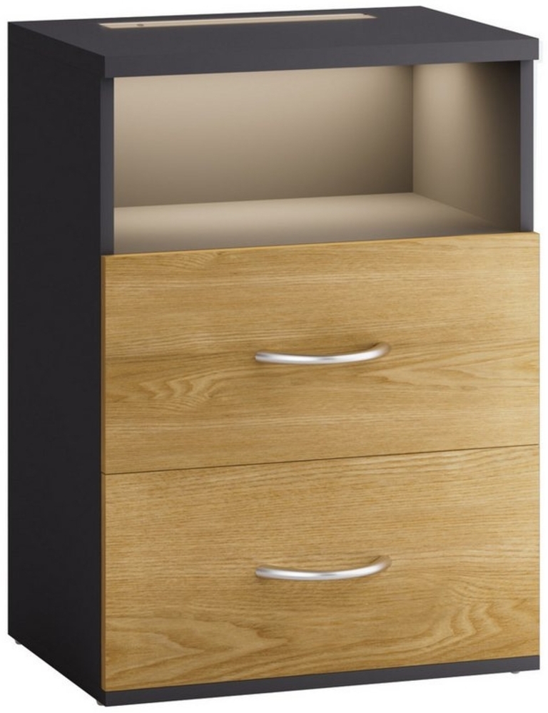 Casaria® Nachttisch Touch LED Beleuchtung 39 x 28 x 54 cm Dimmbar 2 Schubladen Boxspringbett Schlafzimmer Wohnzimmer Beistelltisch Nachtschrank Holz Anthrazit Bild 1