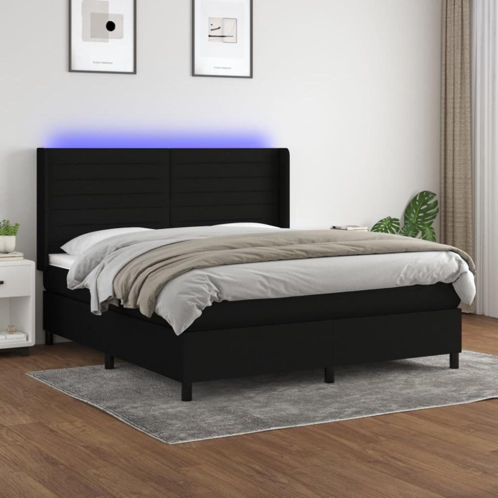 vidaXL Boxspringbett mit Matratze & LED Schwarz 180x200 cm Stoff 3138415 Bild 1