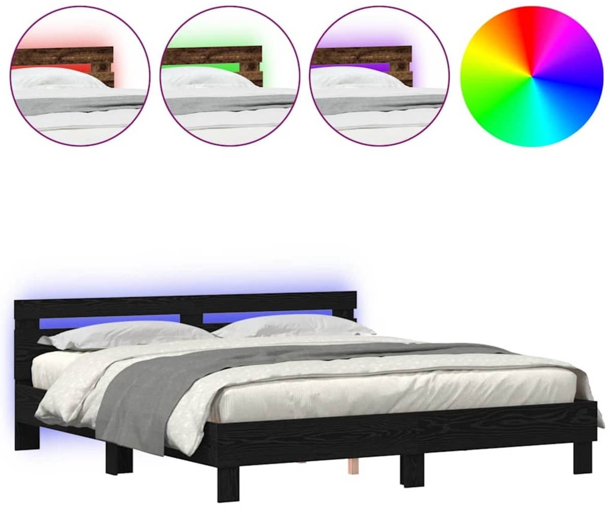 vidaXL Bettgestell Schwarz Eichen-Optik 200 x 200 cm Holzwerkstoff 3333935 Bild 1