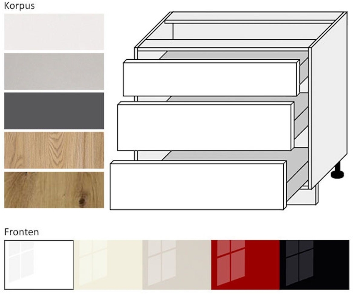 Feldmann-Wohnen Unterschrank Platinum (Platinium, 1-St) 90cm Front- & Korpusfarbe wählbar mit 3 Schubladen (Teilauszug) Bild 1