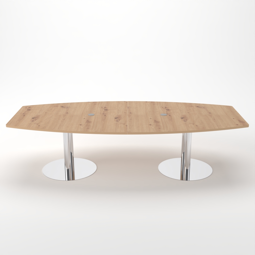 Rheinland Möbel Konferenztisch KONTI 280x130 cm – ovaler Besprechungstisch in Asteiche mit verchromten Säulenfüßen & 2 Kabelauslässen, erweiterbarer Meetingtisch für 8–10 Personen, moderner XXL-Tisch fürs Büro Bild 1