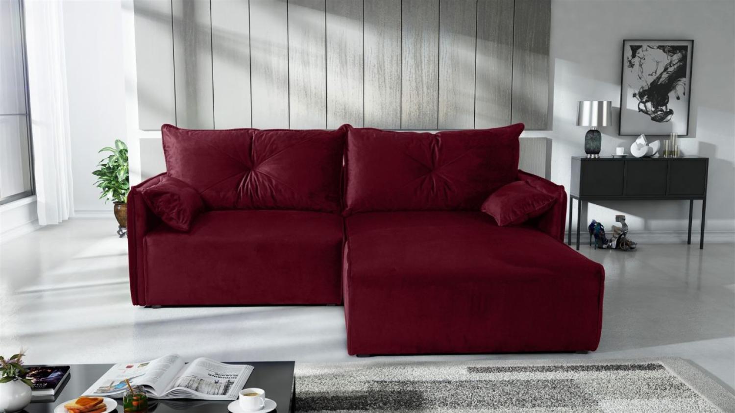 Ecksofa mit Schlaffunktion HUNTER XS in Stoff Royal Bordeauxrot Ottomane Rechts Bild 1