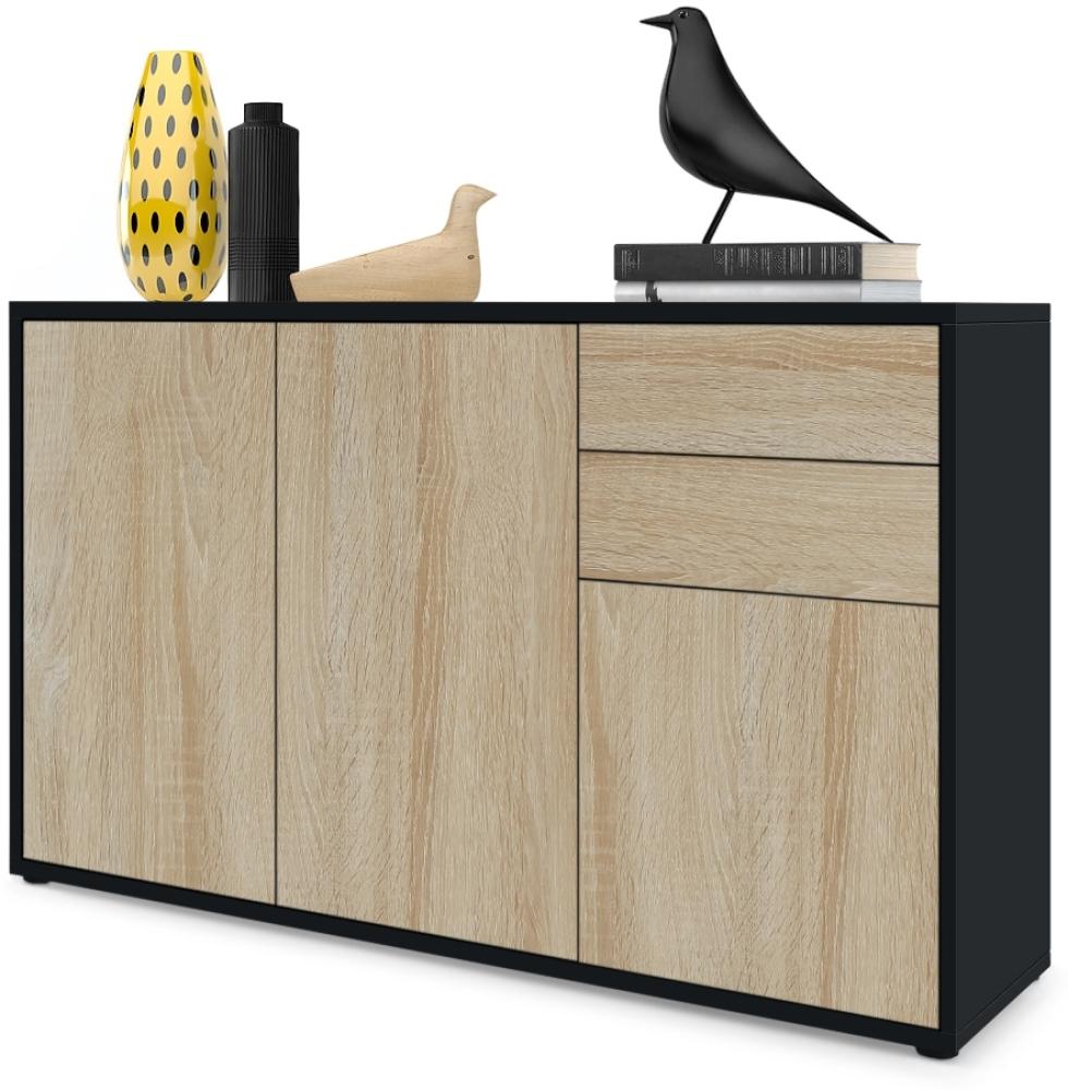 Vladon Sideboard Ben V3, Kommode mit 3 Türen und 2 Schubladen, Schwarz matt/Eiche Sägegrau (117 x 74 x 36 cm) Bild 1