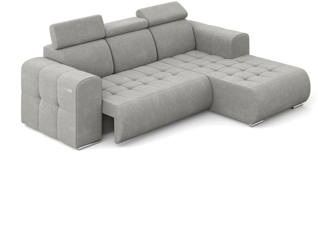 MEBLINI Elektrische Schlafcouch - Ecksofa mit Schlaffunktion - Sofa mit Relaxfunktion und Kopfstützen - Couch L-Form - Eckcouch - Wohnlandschaft - MADELINE - 266x200x93cm Rechts - Hellgrau Samt Bild 1