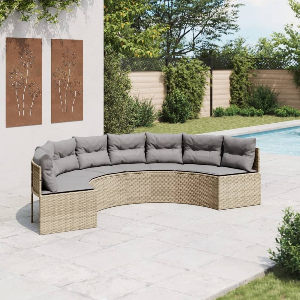 vidaXL Gartensofa mit Kissen Halbrund Beige Poly-Rattan 3318524 Bild 1