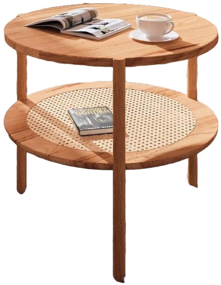 Couchtisch Zola rund aus Kernbuche massiv und Rattan Durchmesser 70 cm Bild 1