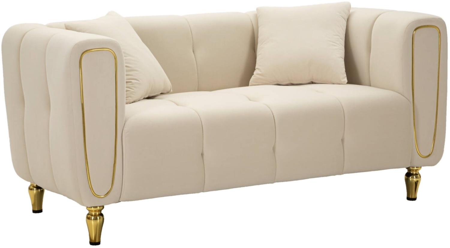 Dmora 2-Sitzer festes Sofa Gandolfo, lineares Sofa, Sofa für Wohnzimmer, Lineare Stoffstruktur, 81x155 h71 cm, Creme und Gold Bild 1