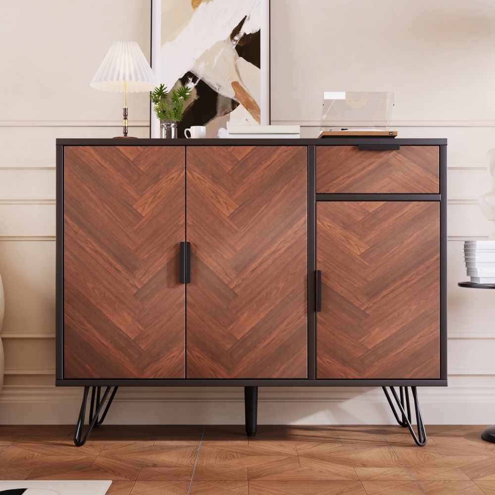 Merax Moderner Aufbewahrungsschrank, Sideboard in Schwarz und Holzoptik mit Schublade und höhenverstellbaren Einlegeböden (90 x 30 x 71,5 cm) Bild 1