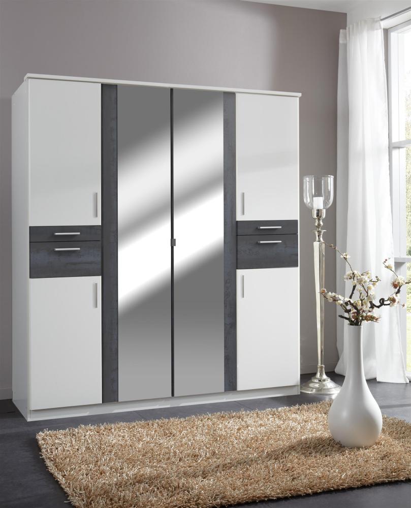 Kleiderschrank >Kalindi IV< in Weiß Digi Steel - 180x198x58cm (BxHxT) Bild 1