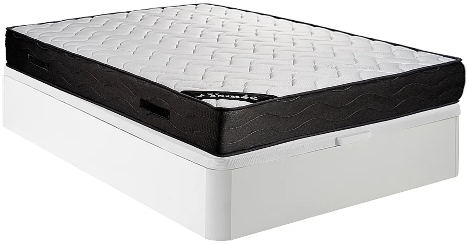 Vente-unique - Set aus Bettgestell mit Bettkasten + Matratze - 160 x 200 cm - 7-Zonen-Taschenfederkern & Memory Schaum - Stärke 24 cm - Weiß - MERISI von YSMÉE Bild 1