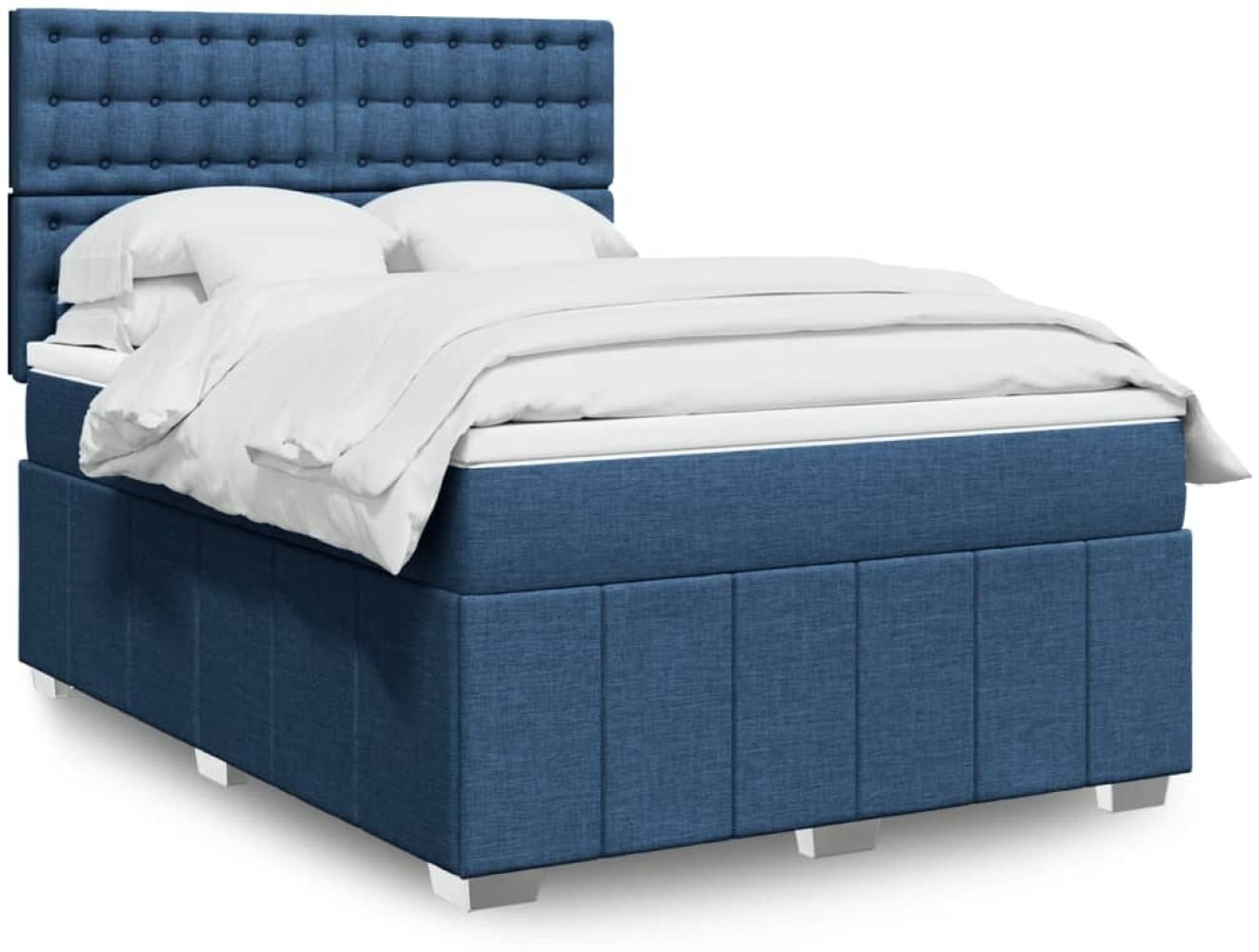 vidaXL Boxspringbett mit Matratze Blau 140x200 cm Stoff 3291711 Bild 1