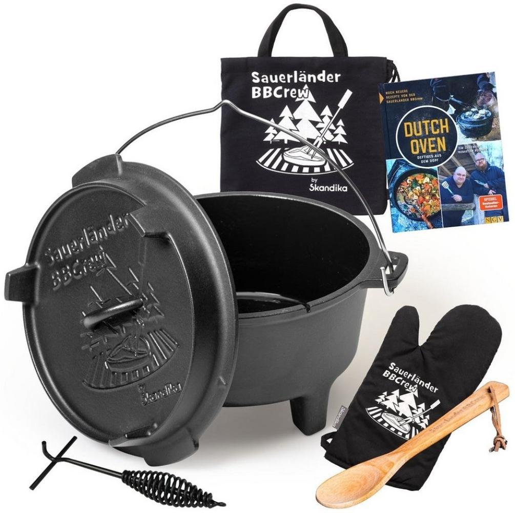 Skandika Grilltopf BBCREW Dutch Oven 4,25 L Feuertopf, Gusseisen, Outdoorküche, Kochtopf, Emaillierung, Rezeptbuch, Deckelheber, Spülmaschinenfest, auch Pfanne Bild 1