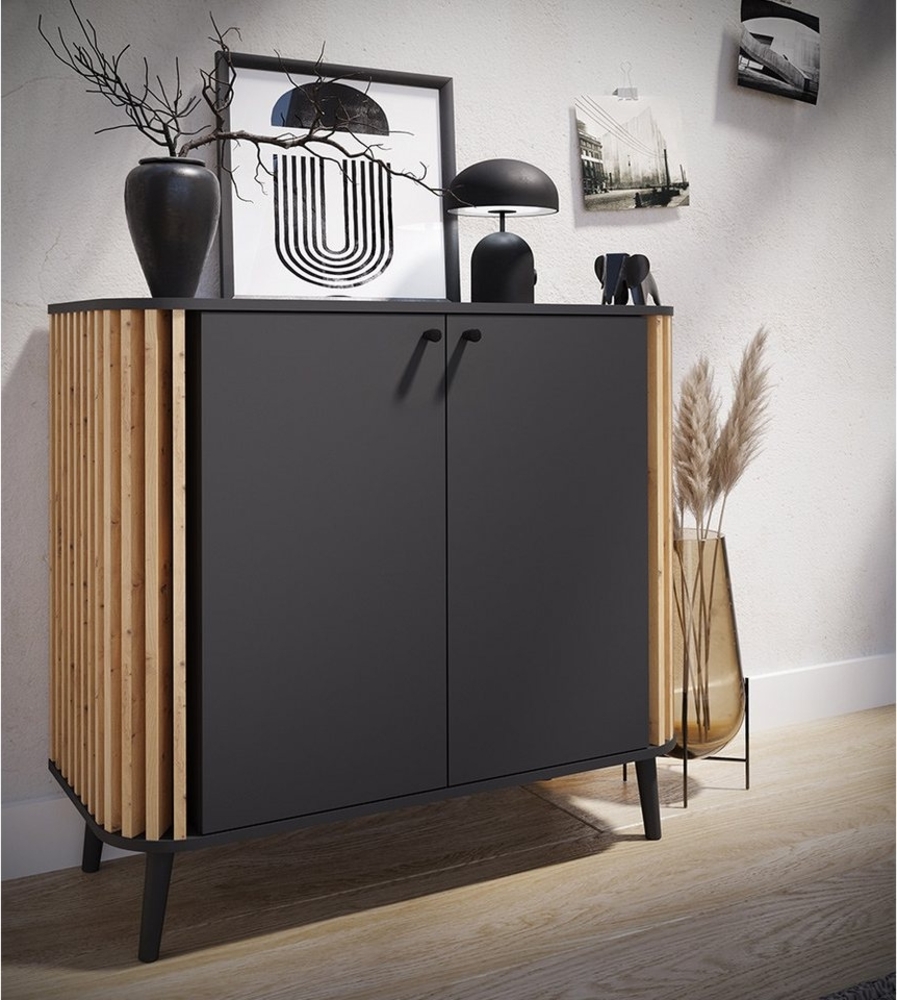 Lomadox Kommode PONTS-158, grau Eiche Lamellen Retro Style Sideboard 92x87,5x40 cm Bild 1