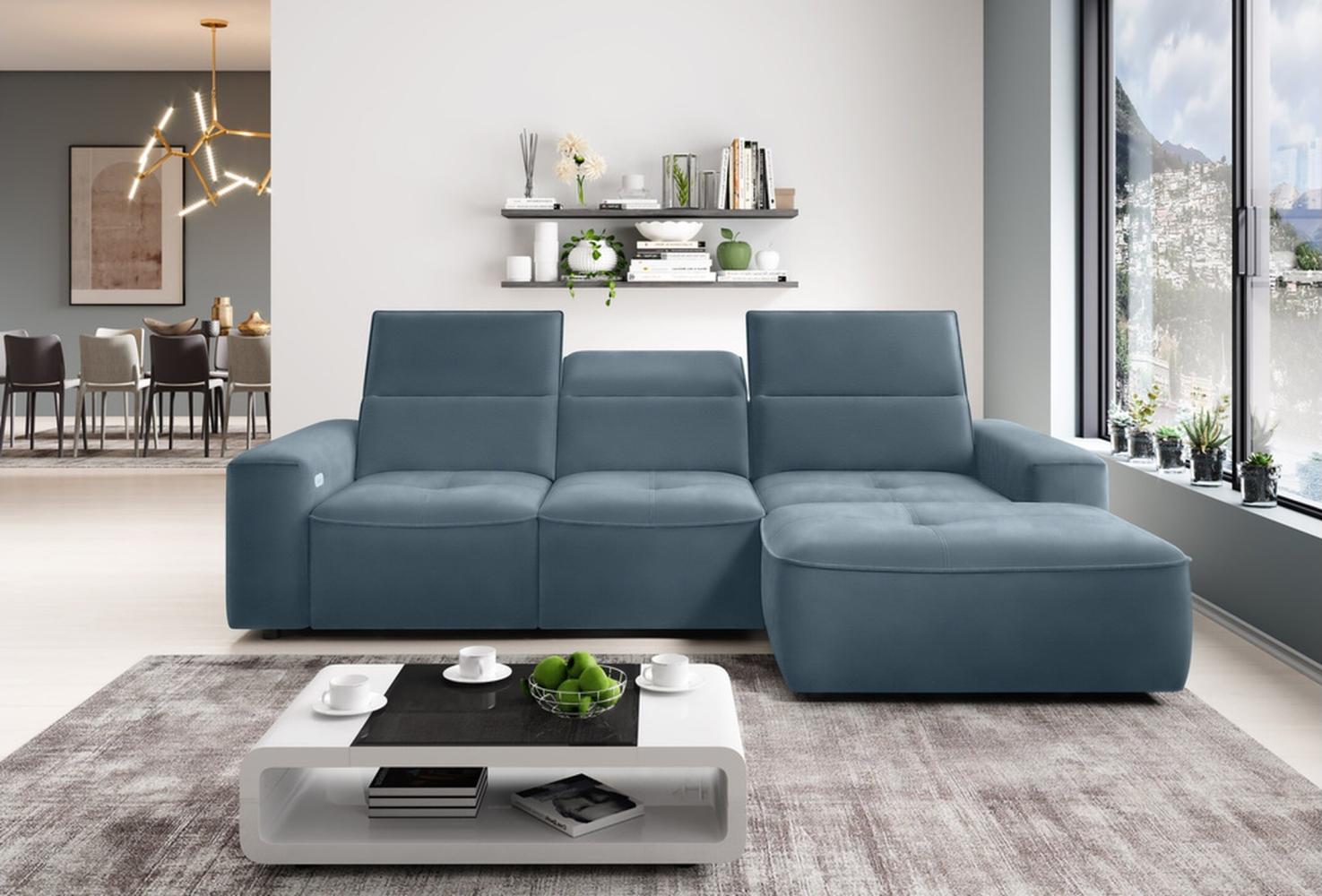 Stylefy Colton MINI Ecksofa Strukturstoff Pastellblau Rechts Bild 1