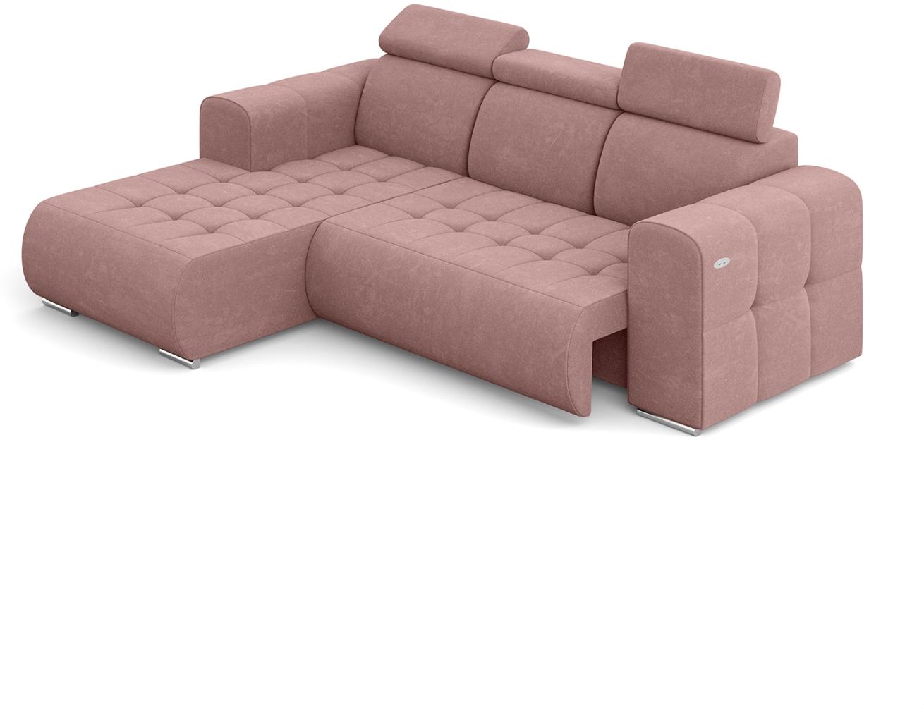 MEBLINI Elektrische Schlafcouch - Ecksofa mit Schlaffunktion - Sofa mit Relaxfunktion und Kopfstützen - Couch L-Form - Eckcouch - Wohnlandschaft - MADELINE - 266x200x93cm Links - Rosa Samt Bild 1