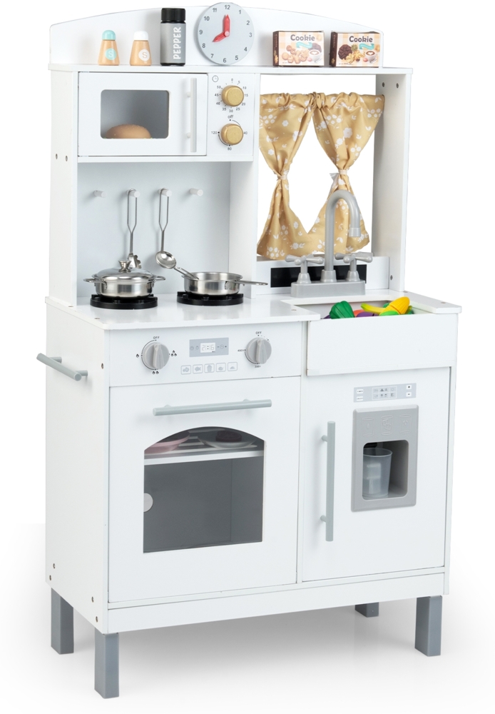 Kinderspielküche Holz Kinderküche mit 3 Höhenverstellungen Mikrowelle Herd Spüle Ofen Eismaschine Weiß Bild 1