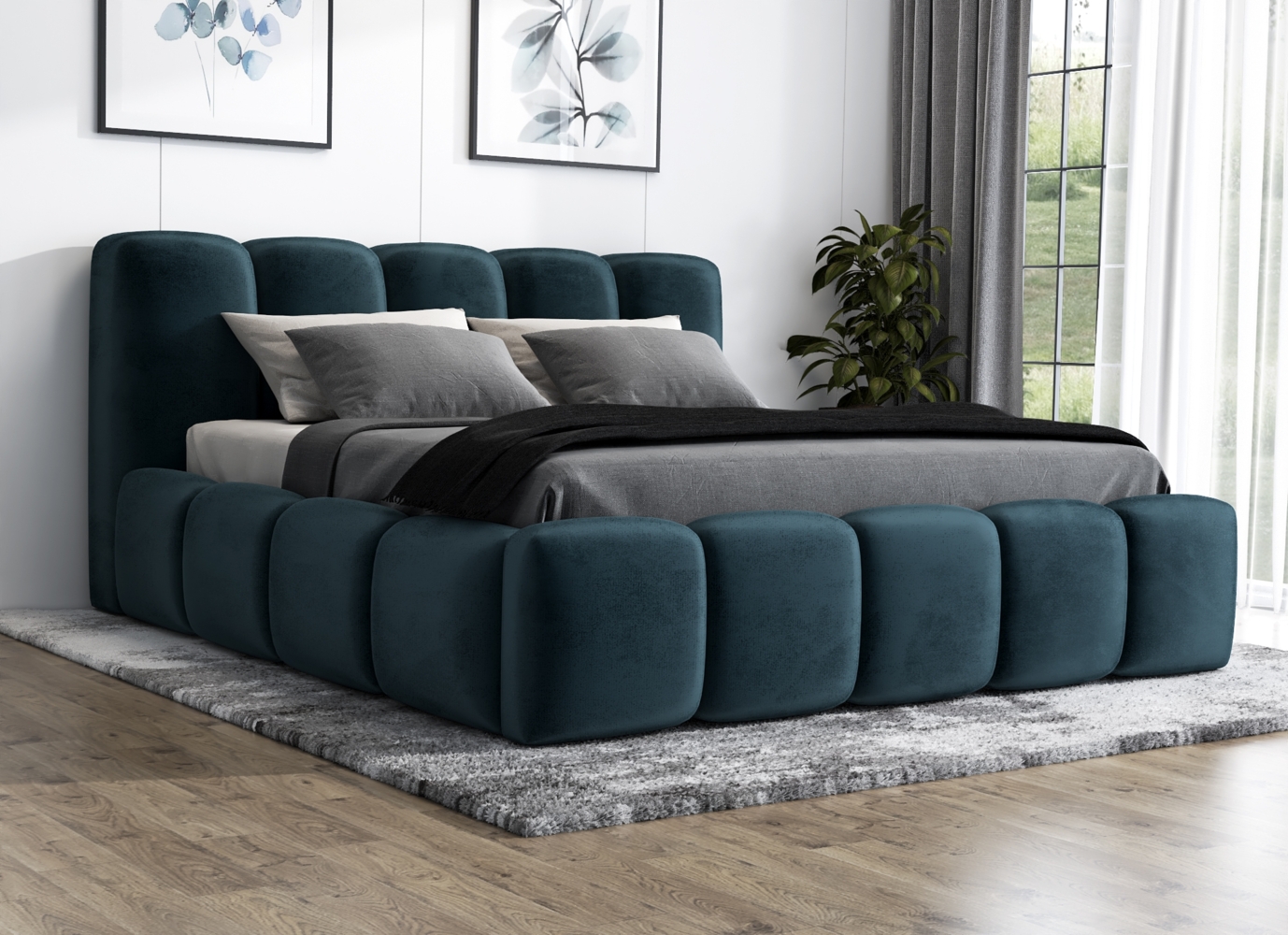 A&J MöbelLand 'Sonic' Polsterbett, Polyester, Azur, 160 x 200, mit Matratze, mit Lattenrost, mit Bettkasten Bild 1