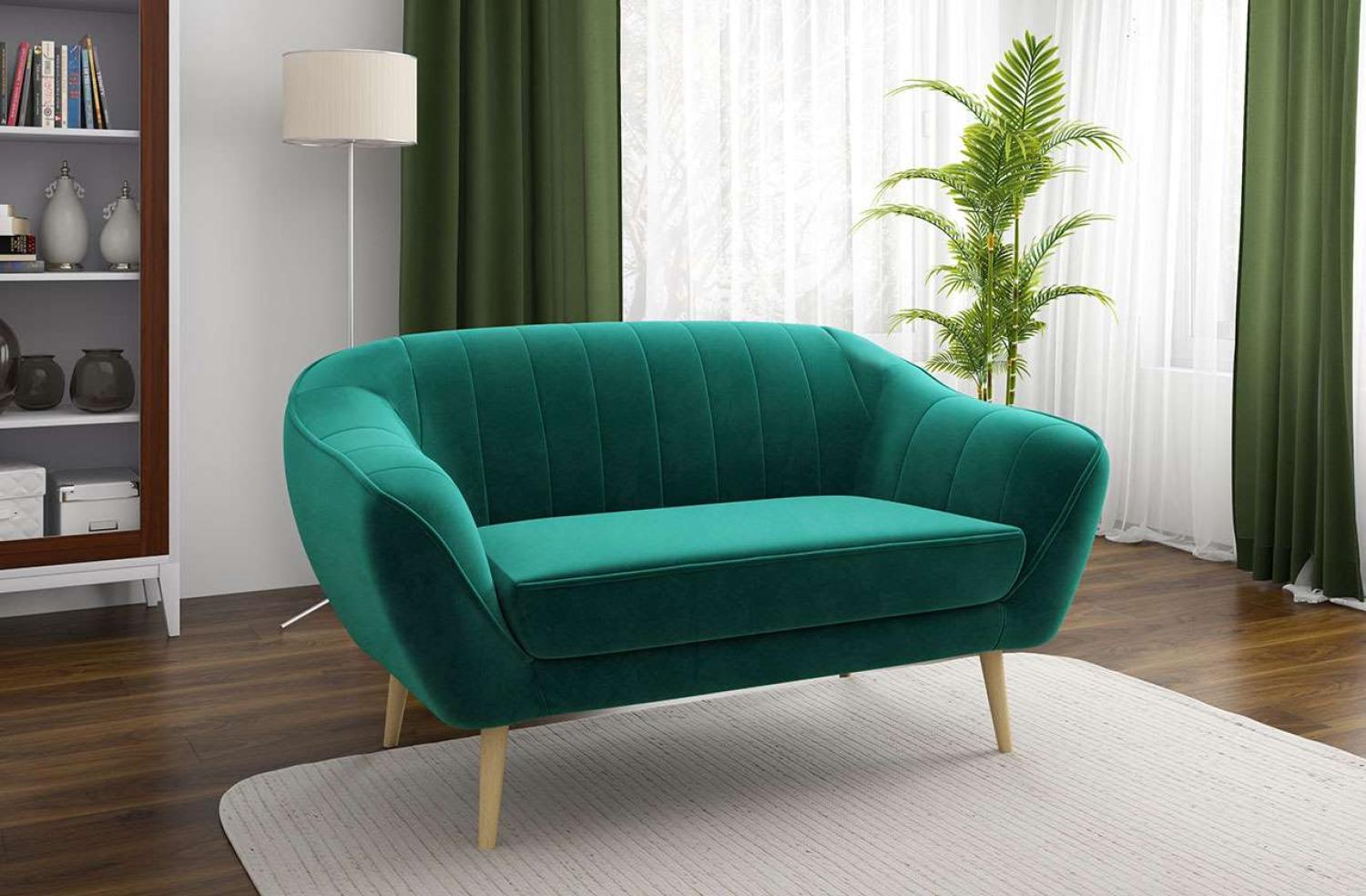 Klassische Sofas, hohe Holzbeine, Skandinavischer Stil - ELI - 2 Sitzer - Dunkelgrün Velours Bild 1