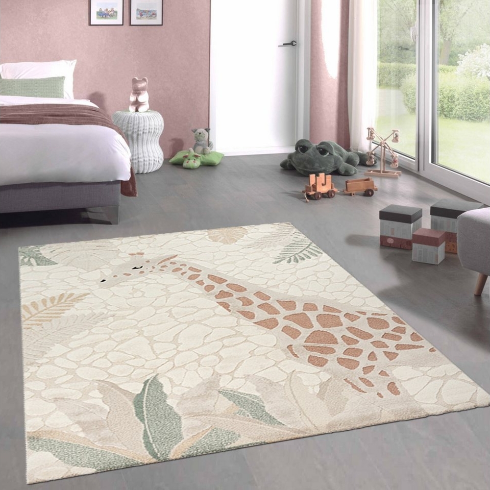 Carpetia Kinderteppich Kinderspiel Kinderzimmer Teppich mit Giraffenmuster in creme beige, rechteckig Bild 1