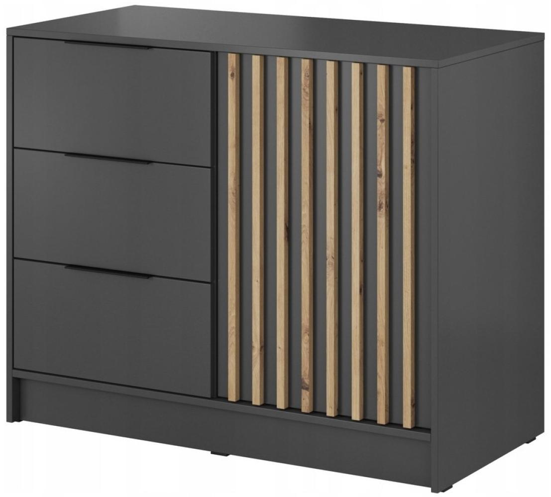 MOEBLO Kommode JOHN 2D (dekorative Lamellen Schrank Sideboard mit Türen und 3 Schubladen, Moderne Wohnzimmer Schlafzimmer Möbel Kommode für Wohnzimmer), (BxHxT): 105x86x45 cm Bild 1